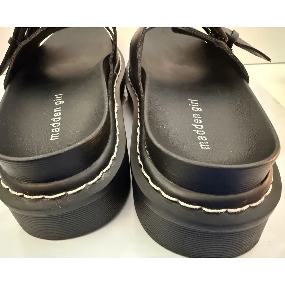 Madden Girl Black Double Buckle Platform Slide Sandals Adjustable Women's 9.5